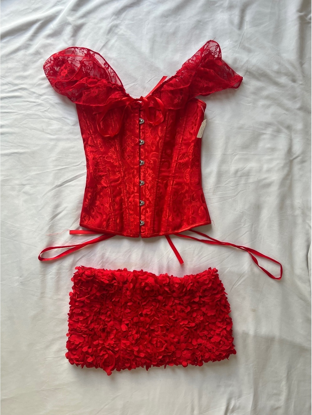 Red Lace Corset & Mini Skirt Set